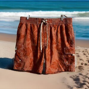 Caribbean Joe Island Supply Co Orange Lined Men’s Drawstring Swim Trunks XL￼